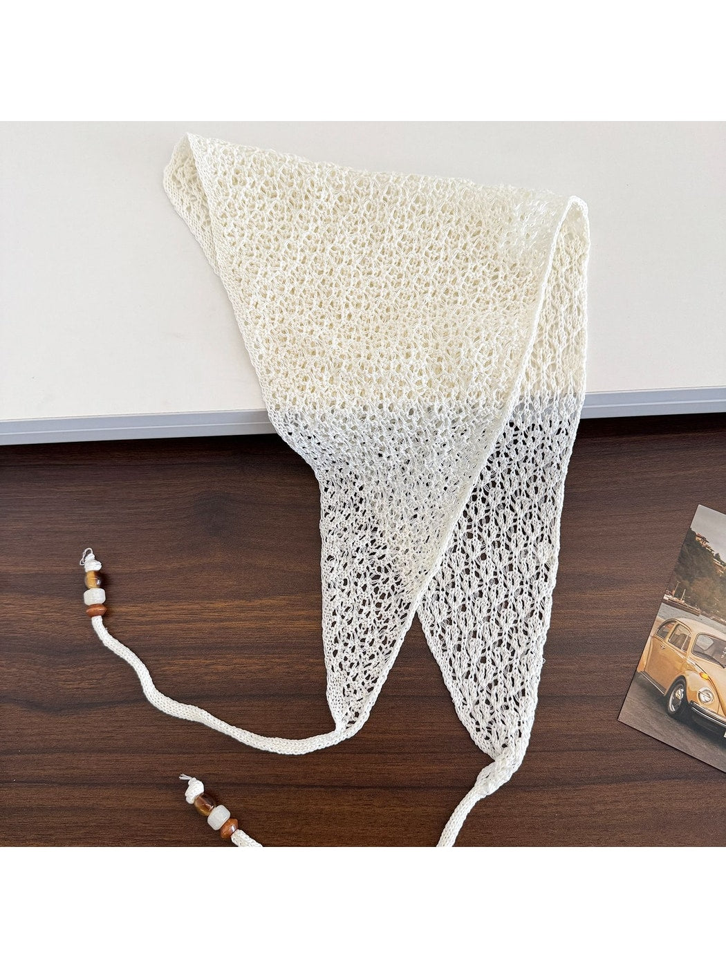Scarvii - Beaded Tie Hollow Out Triangle Scarf