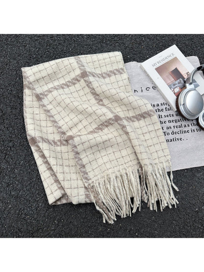 Scarvii - Grid Plaid Shawl Style Tassel Scarf