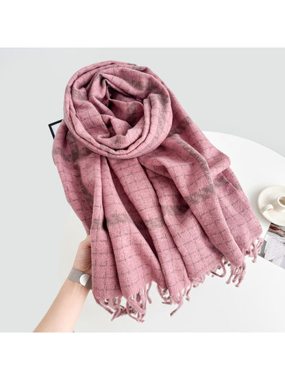 Scarvii - Grid Plaid Shawl Style Tassel Scarf
