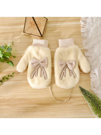 Gloving - Sweet Bow Accent Plush Winter Mittens