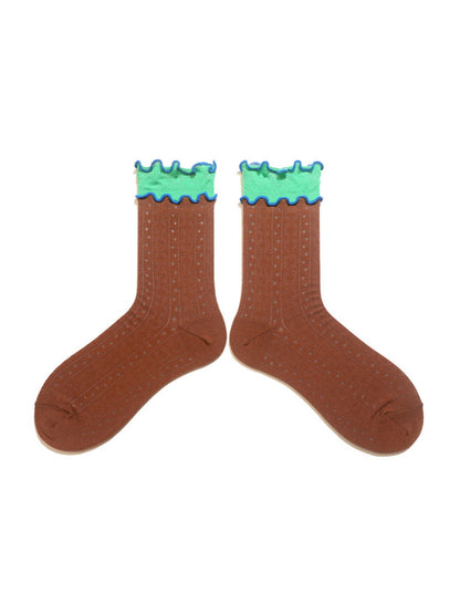 Rufia - Double-Layer Rainbow Colorblock Lace Ankle Socks