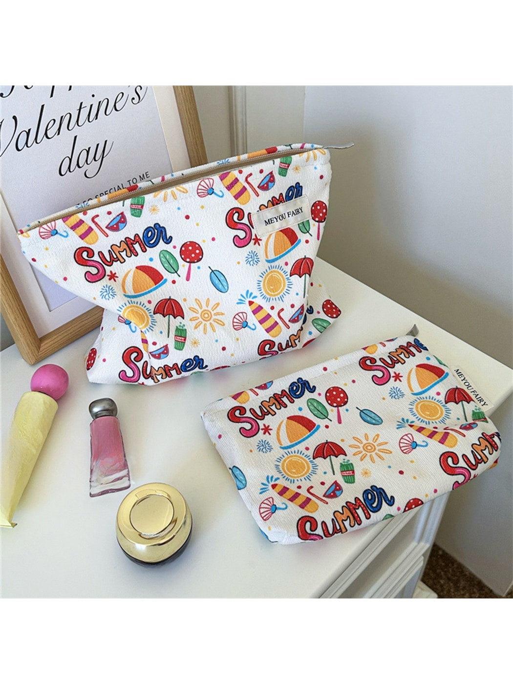 Cosbai - Summer Graffiti Print Cosmetic Organizer Bag