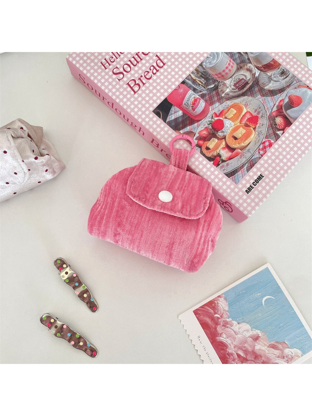 Cosbai Soft Dot Button Coin Purse in soft pink with button closure
