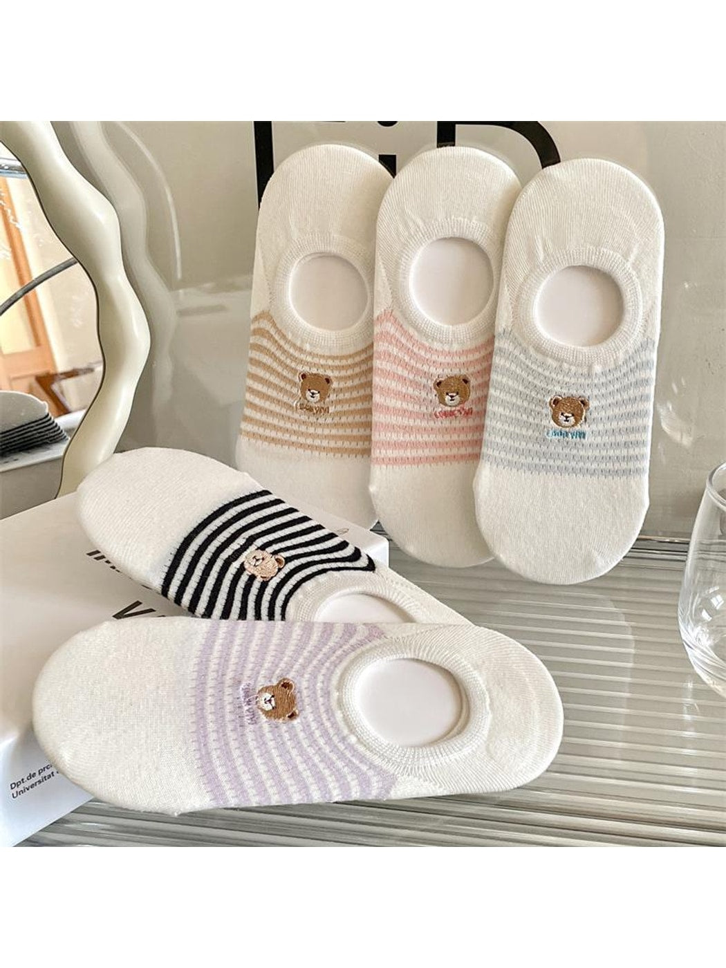 Rufia - Cute Striped Bear Low Ankle Socks