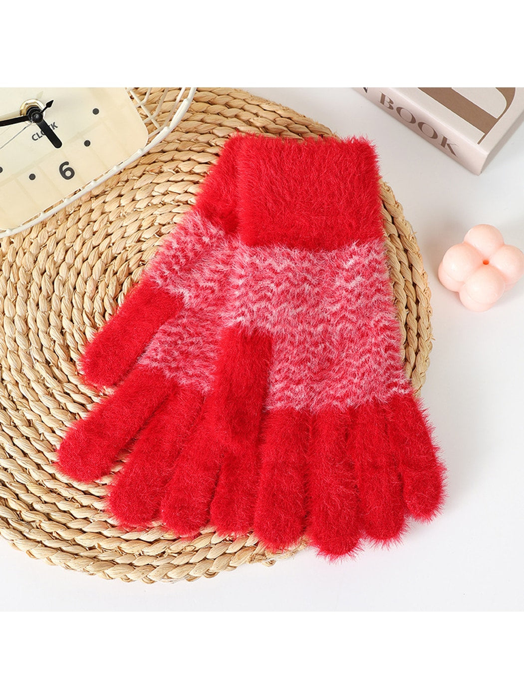 Gloving - Women's Fuzzy Colorblock Knit Winter Gloves