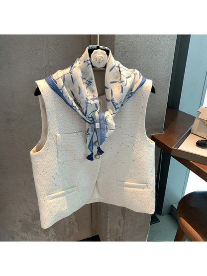 Scarvii - Soft Blue White Ink Floral Print Square Scarf