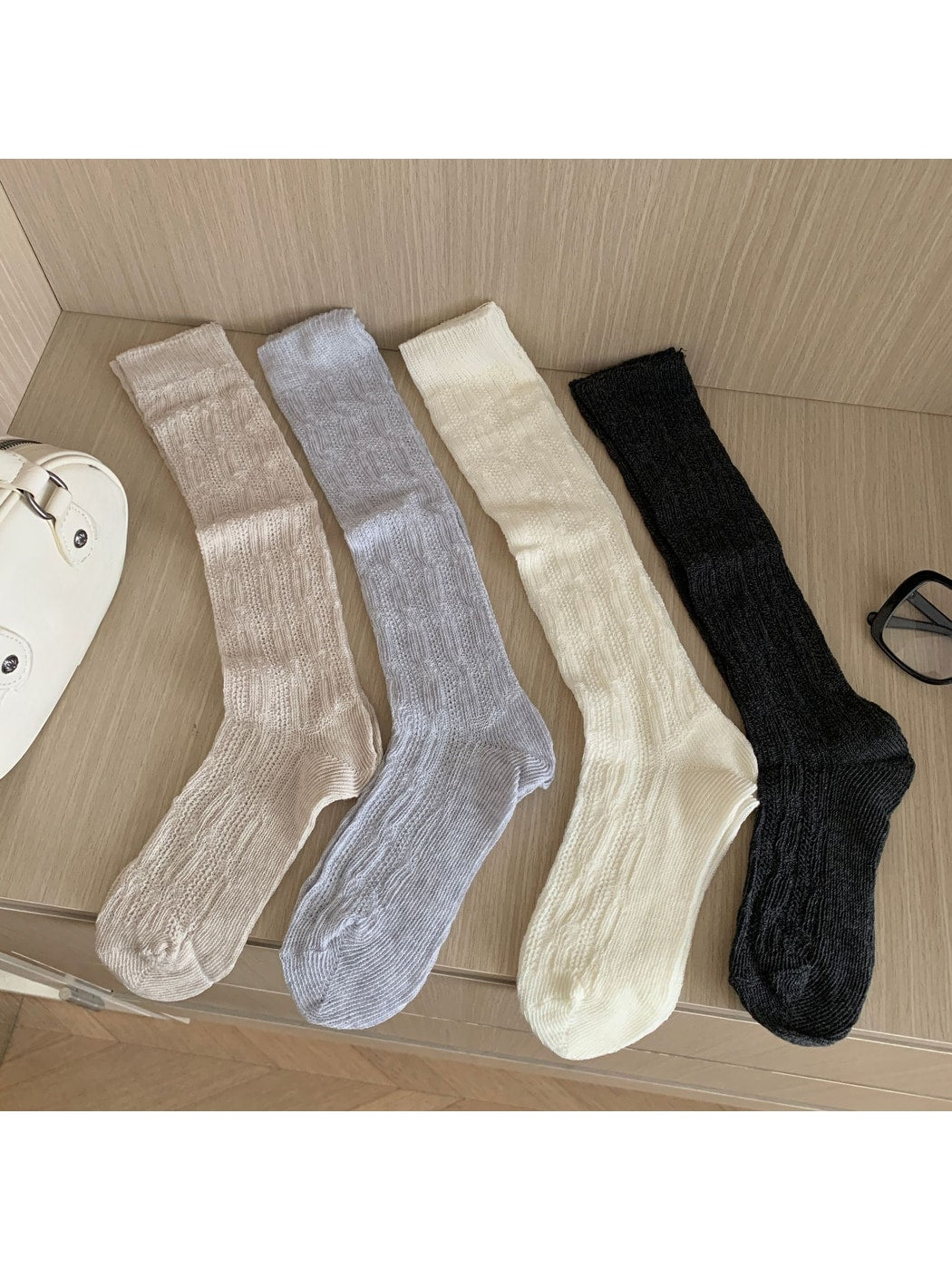 Rufia - Solid Color Knit Casual Knee-high Socks
