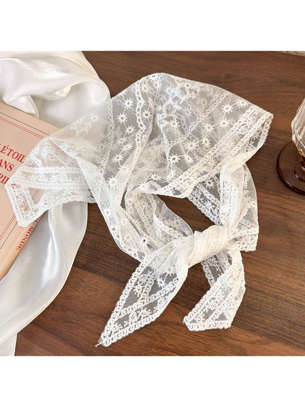 Scarvii - Floral Embroidered Lace Triangle Bandana Scarf