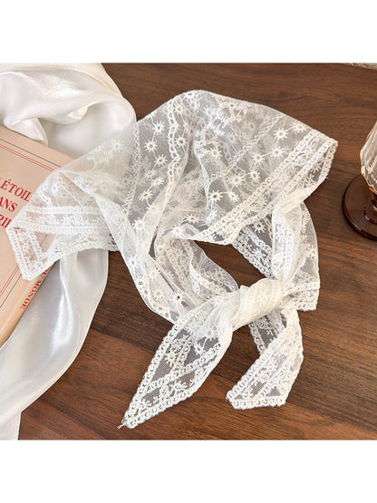 Scarvii - Floral Embroidered Lace Triangle Bandana Scarf