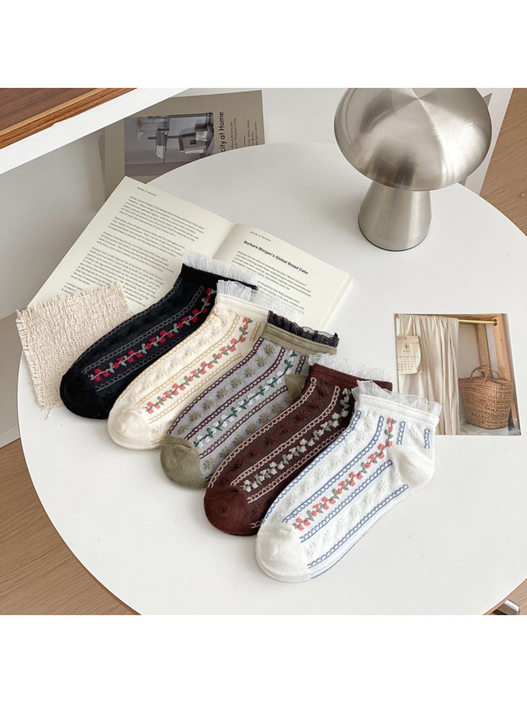 Rufia - Ruffle Ribbed Stripe Ankle Socks product image 1