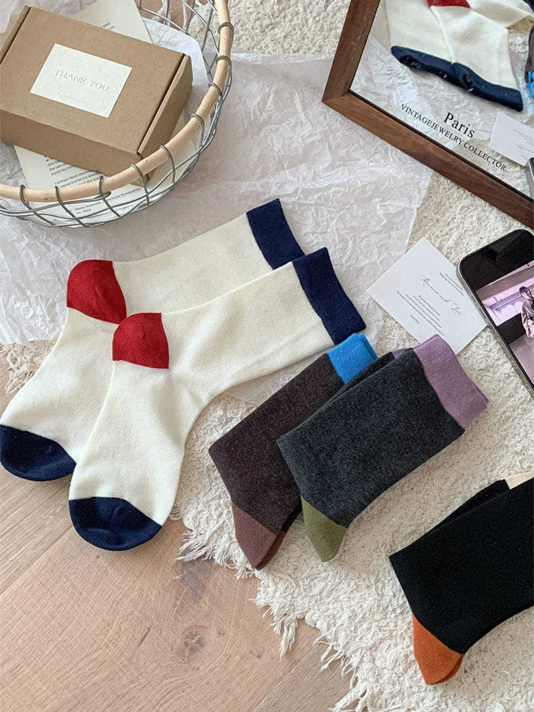 Rufia - Soft Contrast Color Crew Socks