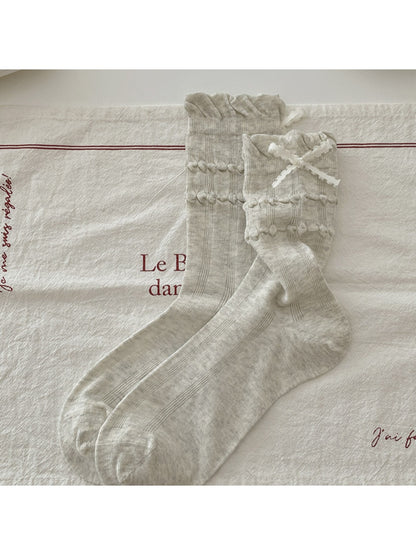 Rufia - Raised Bubble Stripe Bow Crew Socks