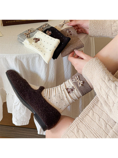 Rufia - Bear Dot Bow Detail Crew Socks product image 1
