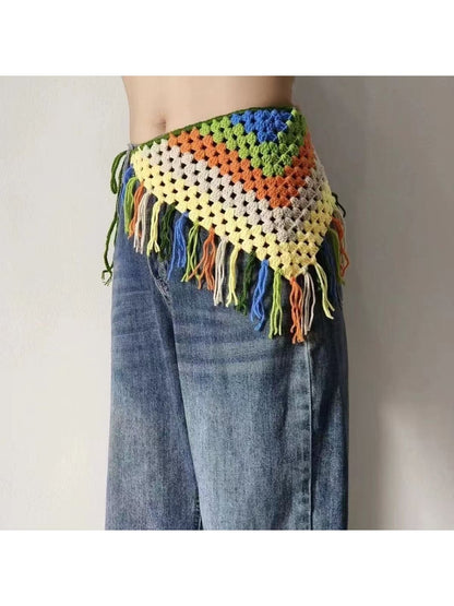 Scarvii - Vibrant Openwork Tassel Triangle Bandana