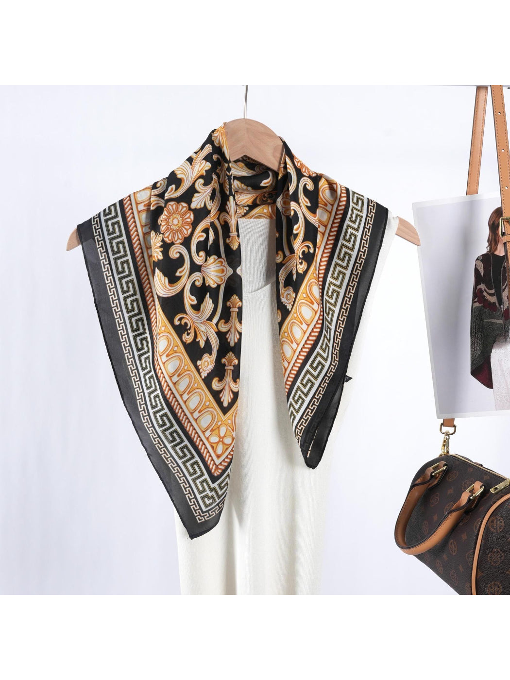 Scarvii - Greek Key Border Baroque Square Scarf