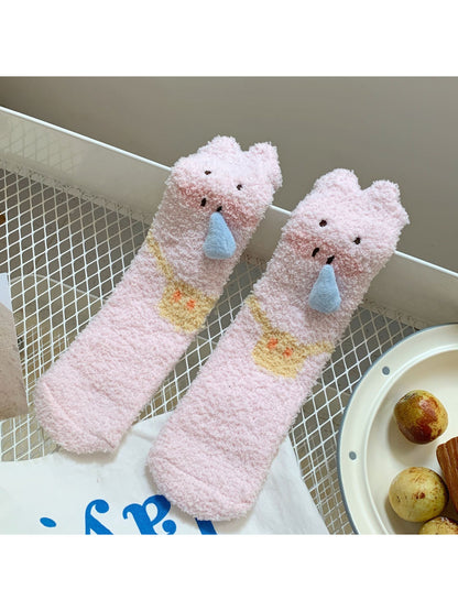 Rufia - Fuzzy Animal Crew Socks with 3D Nose Detail
