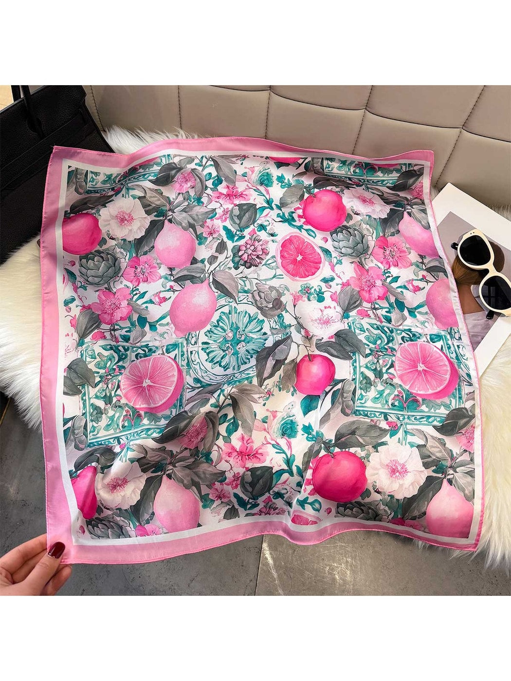 Scarvii Botanical Citrus Print Commuter Square Scarf product image
