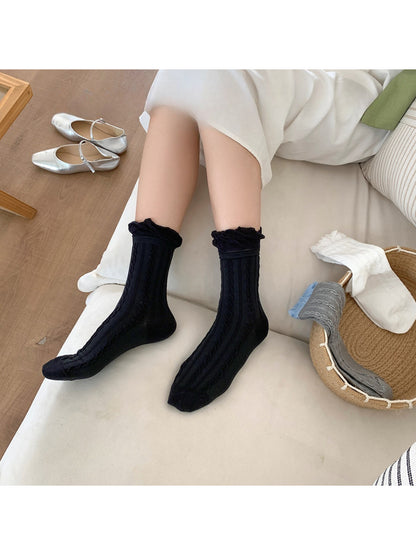 Rufia - Cable Knit Frill Cuff Crew Socks