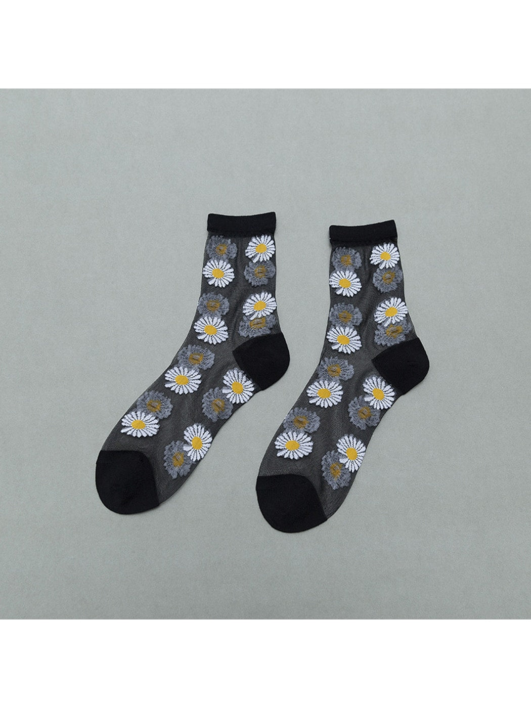 Rufia - Sheer Daisy Pattern Mesh Crew Socks