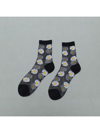 Rufia - Sheer Daisy Pattern Mesh Crew Socks