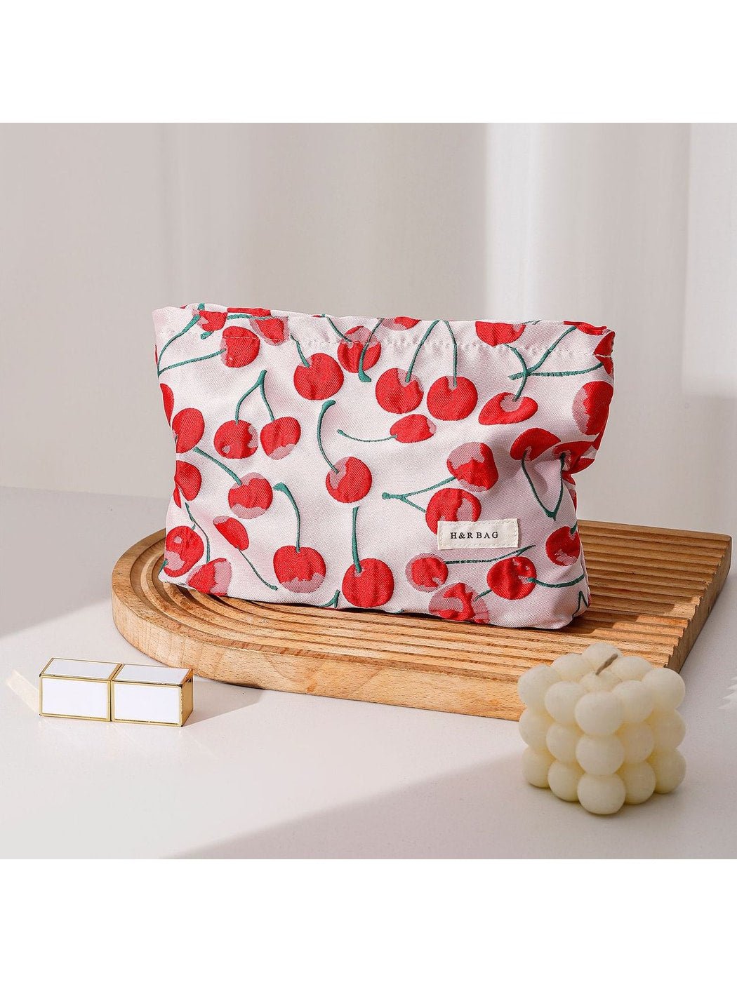 Cosbai - Red Cherry Print Handheld Makeup Bag