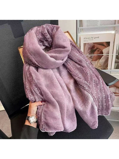 Scarvii - Lace Trim Soft Long Scarf