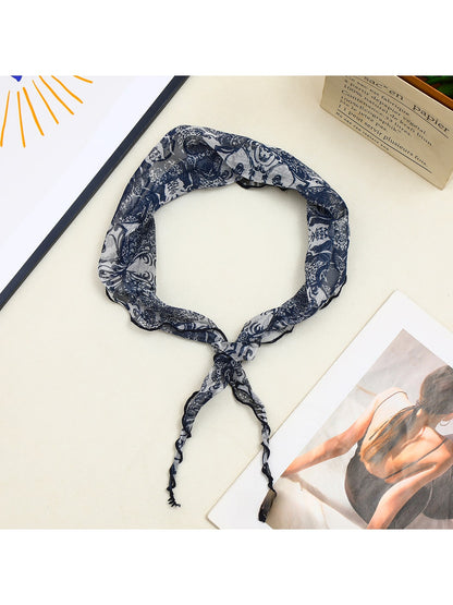 Scarvii - Muted Blue Floral Printed Triangle Bandana