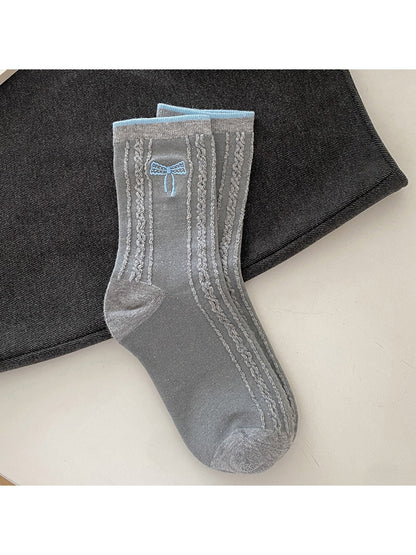 Rufia - Gray Base Pattern Ruffle Crew Socks