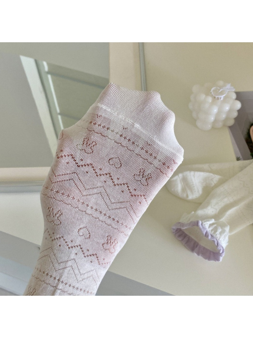 Rufia - Sweet Floral Bow Ruffle Openwork Crew Socks