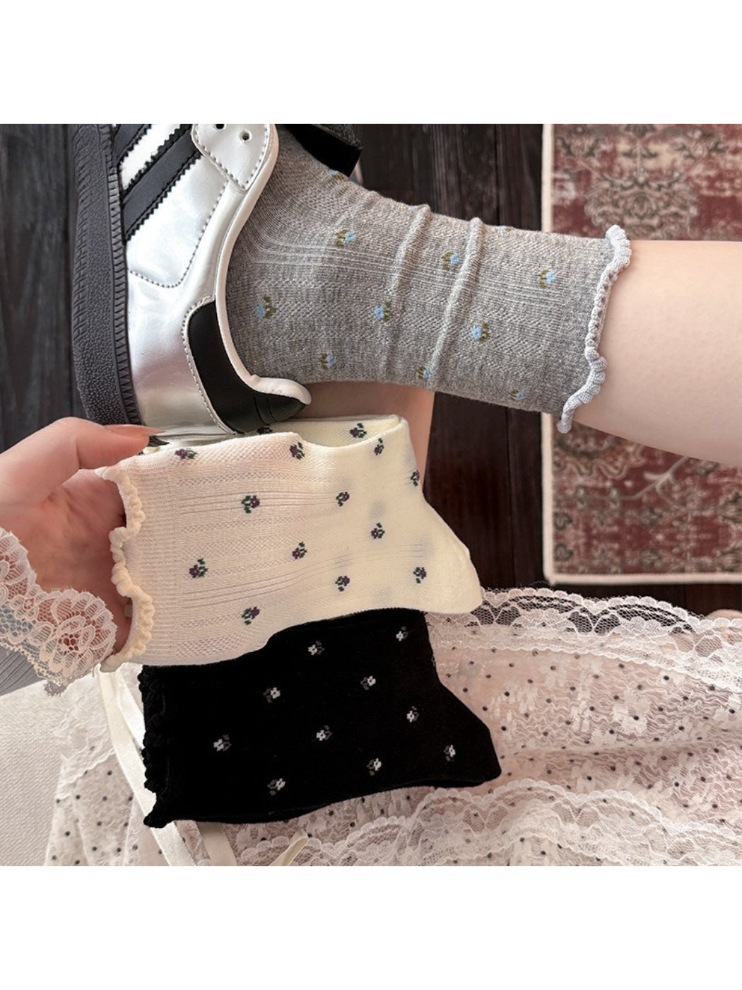 Rufia - Floral Ruffle Crew Socks product image 2