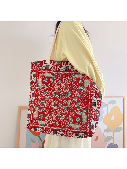 Cosbai - Red Paisley Pattern Everyday Tote Bag