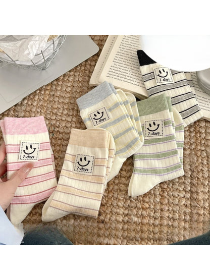 Rufia - 7 Days Smile Patch Striped Crew Socks