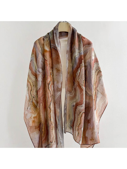 Scarvii - Elegant Marbled Print Summer Wrap Scarf