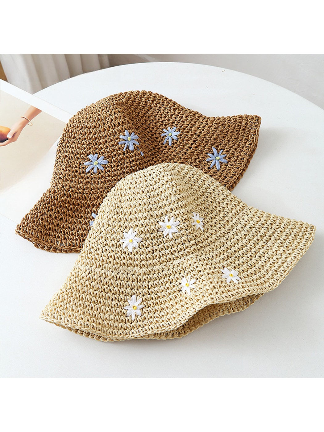 Haila - Floral Embroidered Wide Brim Women's Sun Hat