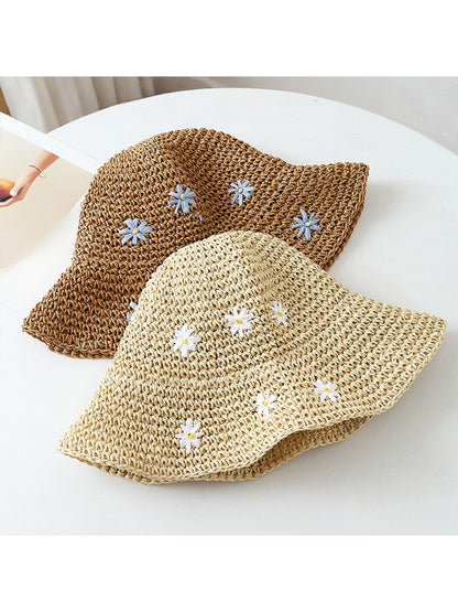 Haila - Floral Embroidered Wide Brim Women's Sun Hat