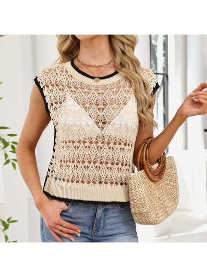 Crosa - Contrast Trim Crochet Beach Top