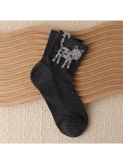 Rufia - Cute Cartoon Cat Pattern Crew Socks