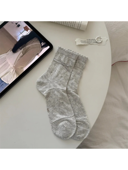 Rufia - Pointelle Ruffle Crew Socks with Ribbon Detail