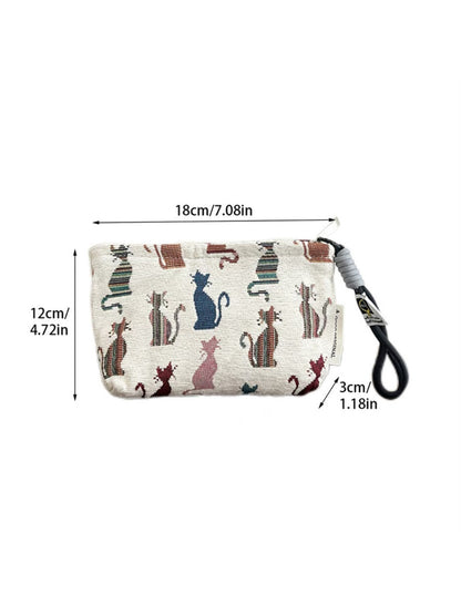 Cosbai mini canvas makeup bag featuring a black cat print on a light canvas fabric