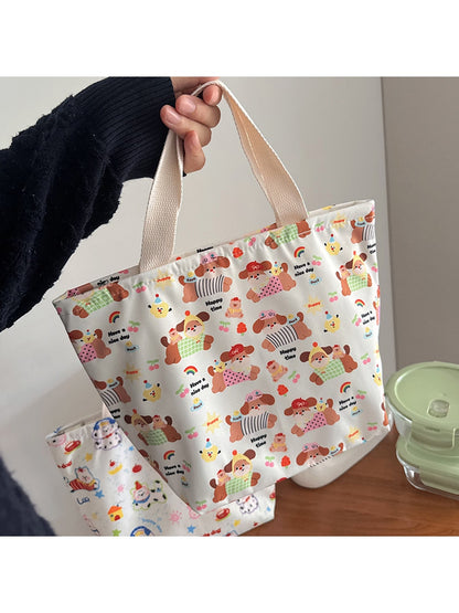 Cosbai - Cartoon Dog Print Open-Top Lunch Bag