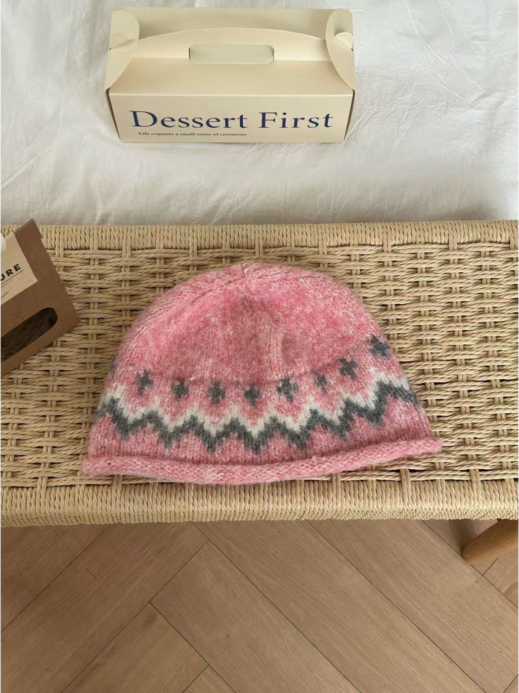 Haila - Geometric Knit Bucket Hat with Rolled Brim