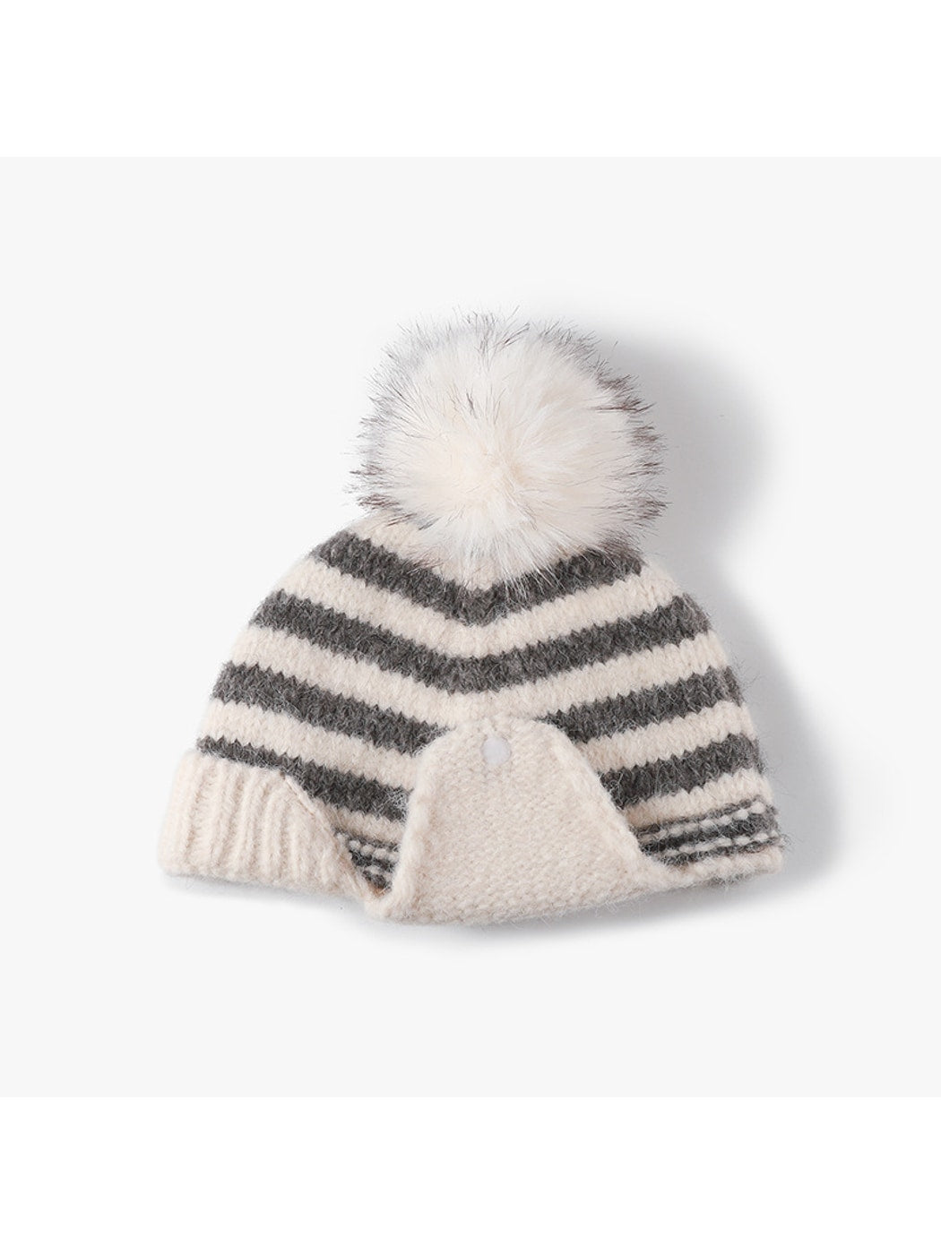 Haila - Striped Pom Ear Flap Knit Winter Hat