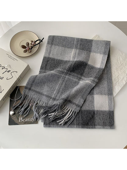Scarvii - Soft Light Checked Fringe Scarf
