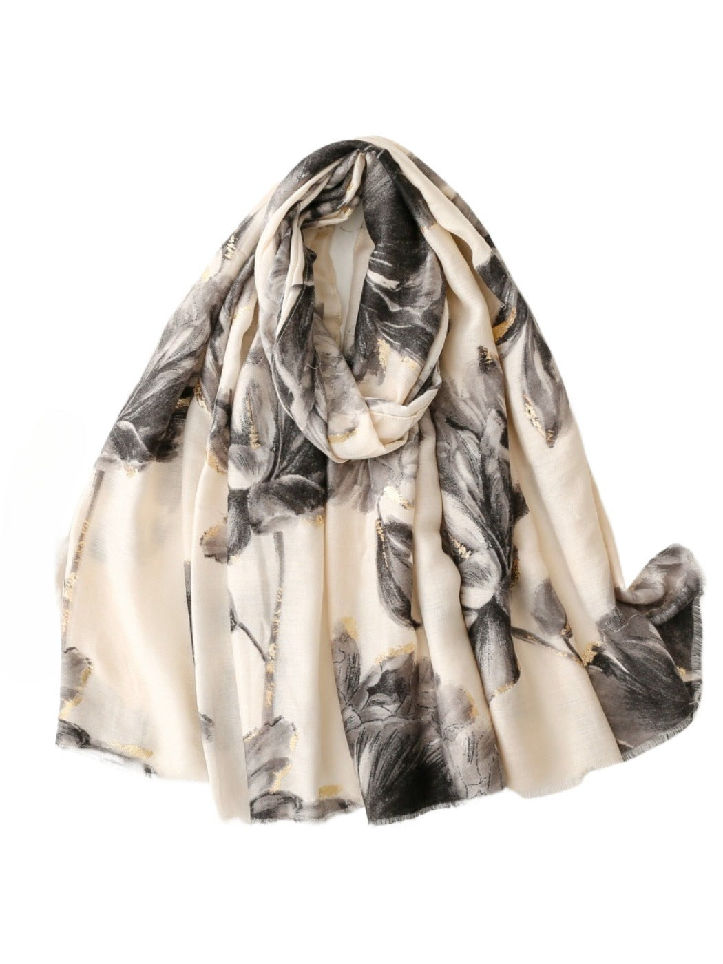 Scarvii - Gold Foil Scarf & Shawl with Lotus Pattern