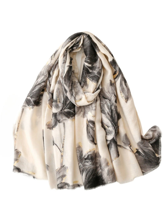 Scarvii - Gold Foil Scarf & Shawl with Lotus Pattern