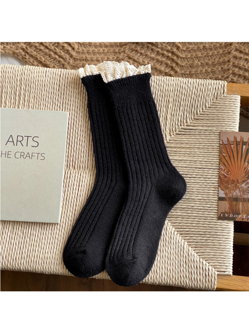 Rufia - Soft Ribbed Lace Edge Crew Socks product image 2