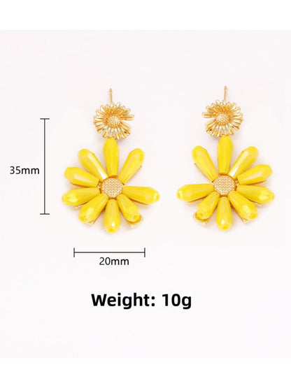 Earwish - Yellow Flower Crystal Bead Earrings