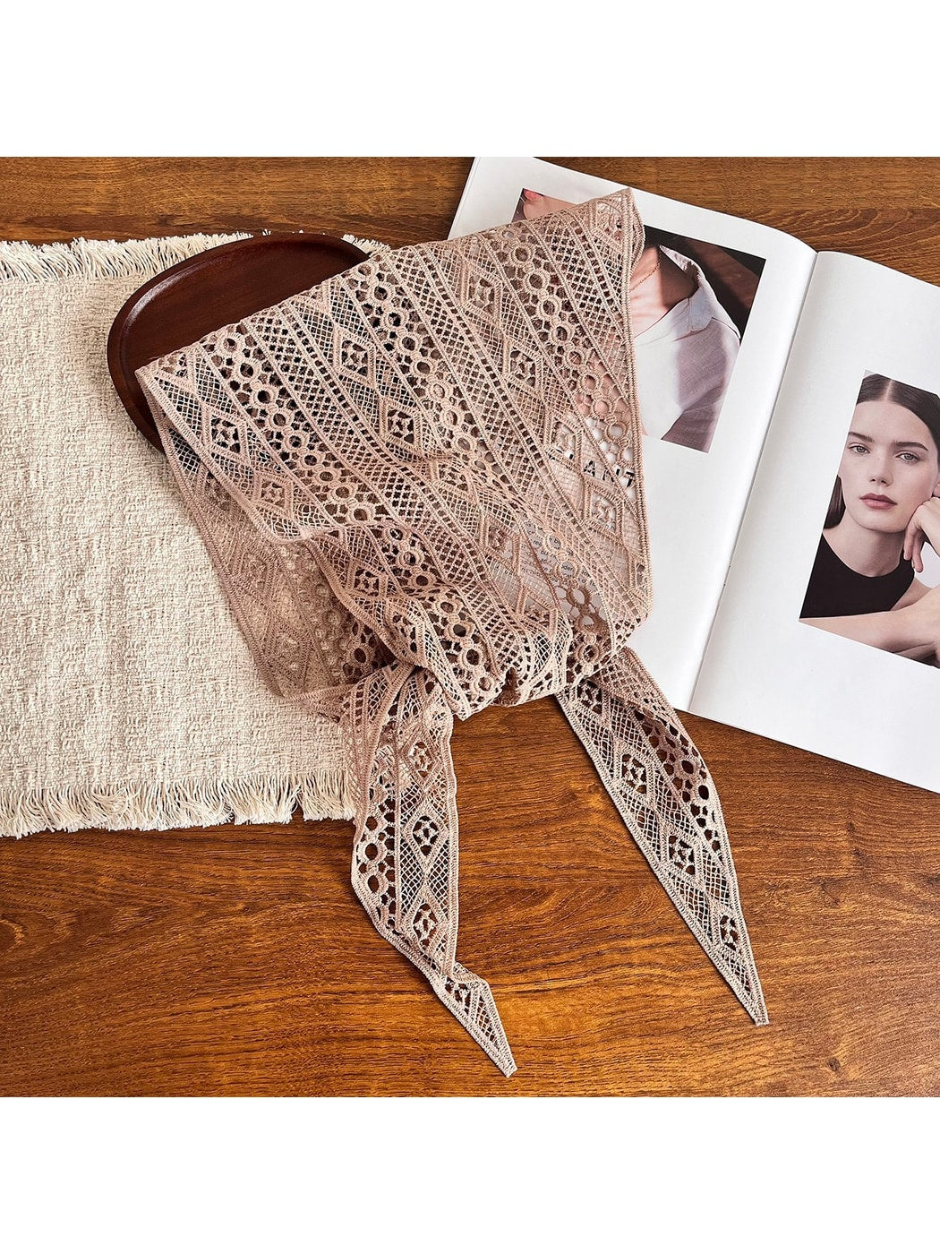 Scarvii - Floral Cutwork Triangle Fashion Neck Scarf