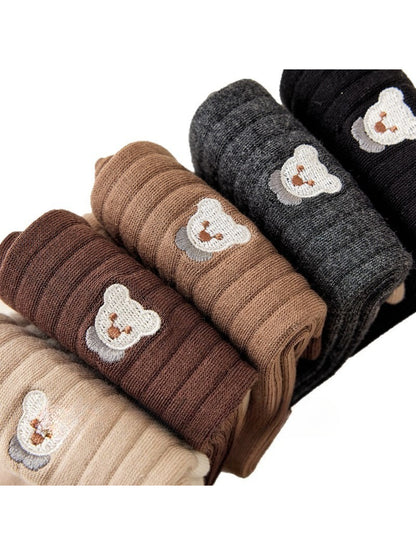 Rufia - Embroidered Bear Ribbed Crew Socks
