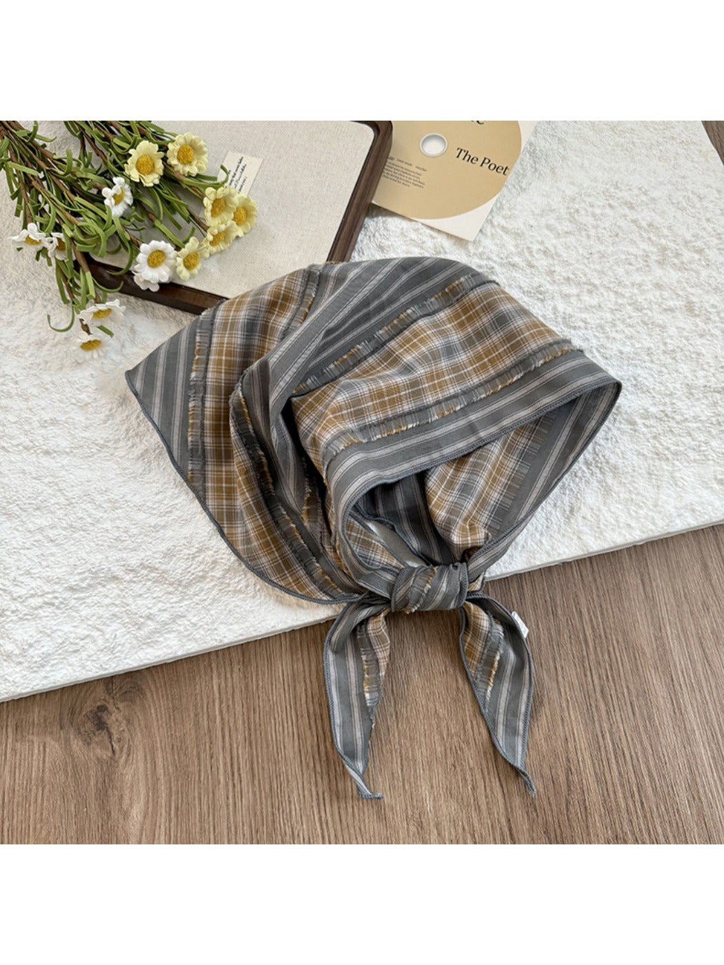 Scarvii Striped Plaid Triangle Head Vintage Classic Scarf color options including Navy blue, Yellow, Grey